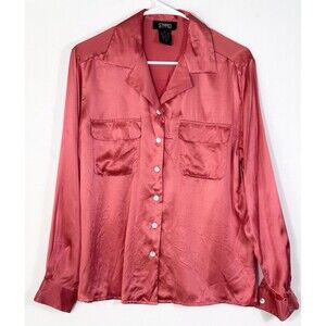 NWT Studio 3000 Pink Blouse Top Womens Size Medium 100% Silk Long Sleeve Button